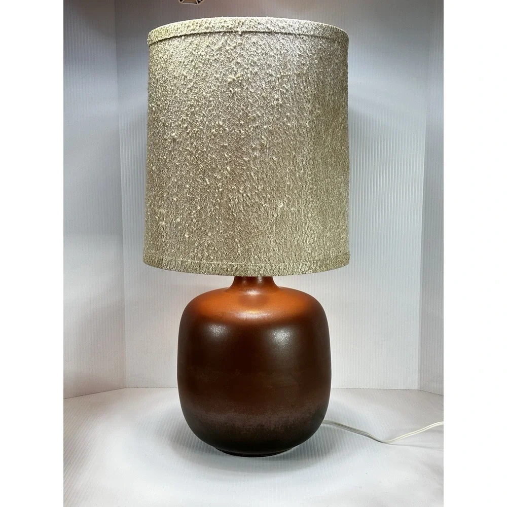 Vintage Bostlund Rich Brown Glaze Pottery Table‎ Lamp With Shade Mid Century Mod